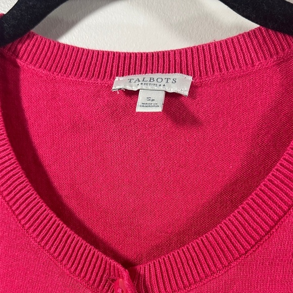 Talbots Vibrant Pink Women's Cardigan Sweater Small Petite Quarter Length sleeve - Picture 4 of 5